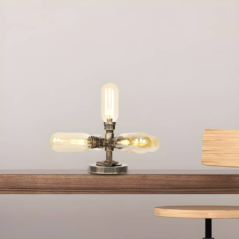 1/2/4-Light Capsule/Globe Desk Lamp Industrial Clear/Amber Glass Table Light for Living Room in Antique Brass | Auvris