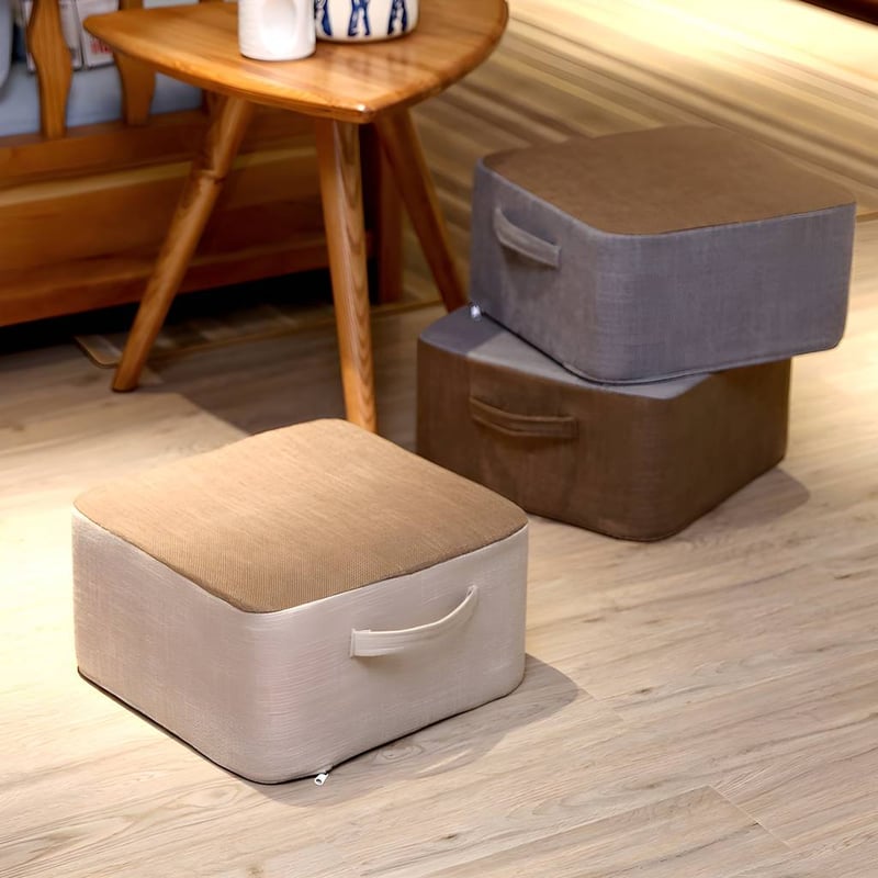Casual Cotton Pouf Chair Contrast Color Square Upholstered Ottoman Stool | Auvris