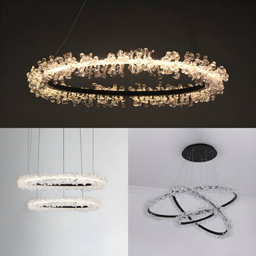 1/2/3-Light Black Ring Pendant Chandelier Modern Crystal Accent LED Pendant Light Fixture in White/Warm Light for Living Room