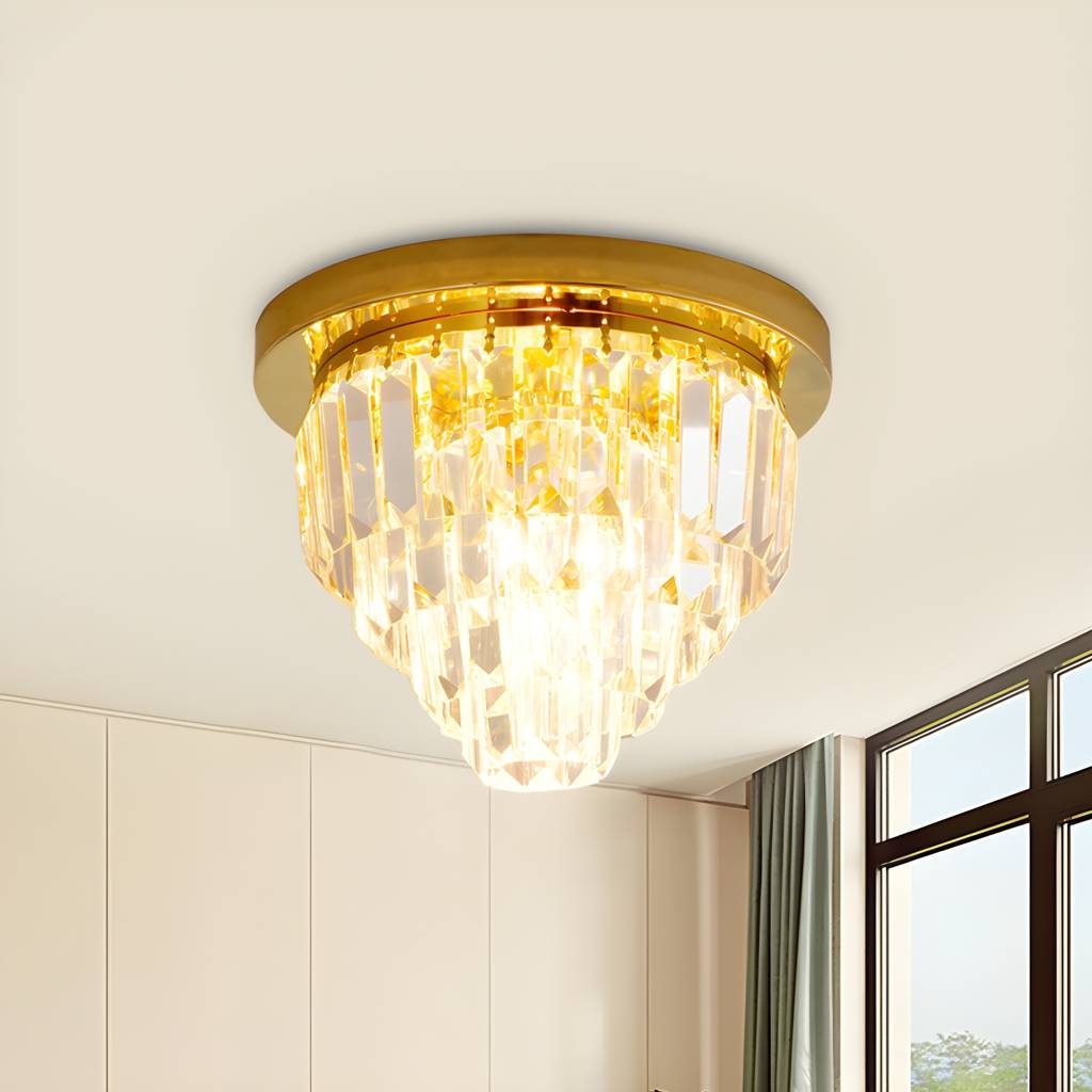 1/3/4-Bulb Flush Mount Lamp Modern Dome/Cone/Tapered Shape Clear Crystal Ceiling Light for Corridor | Auvris