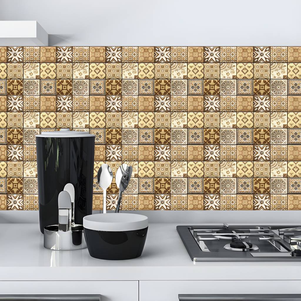 10 Pcs Brown Geometric Wallpaper Panels Removable Bohemian Style Indoor Wall Covering | Auvris