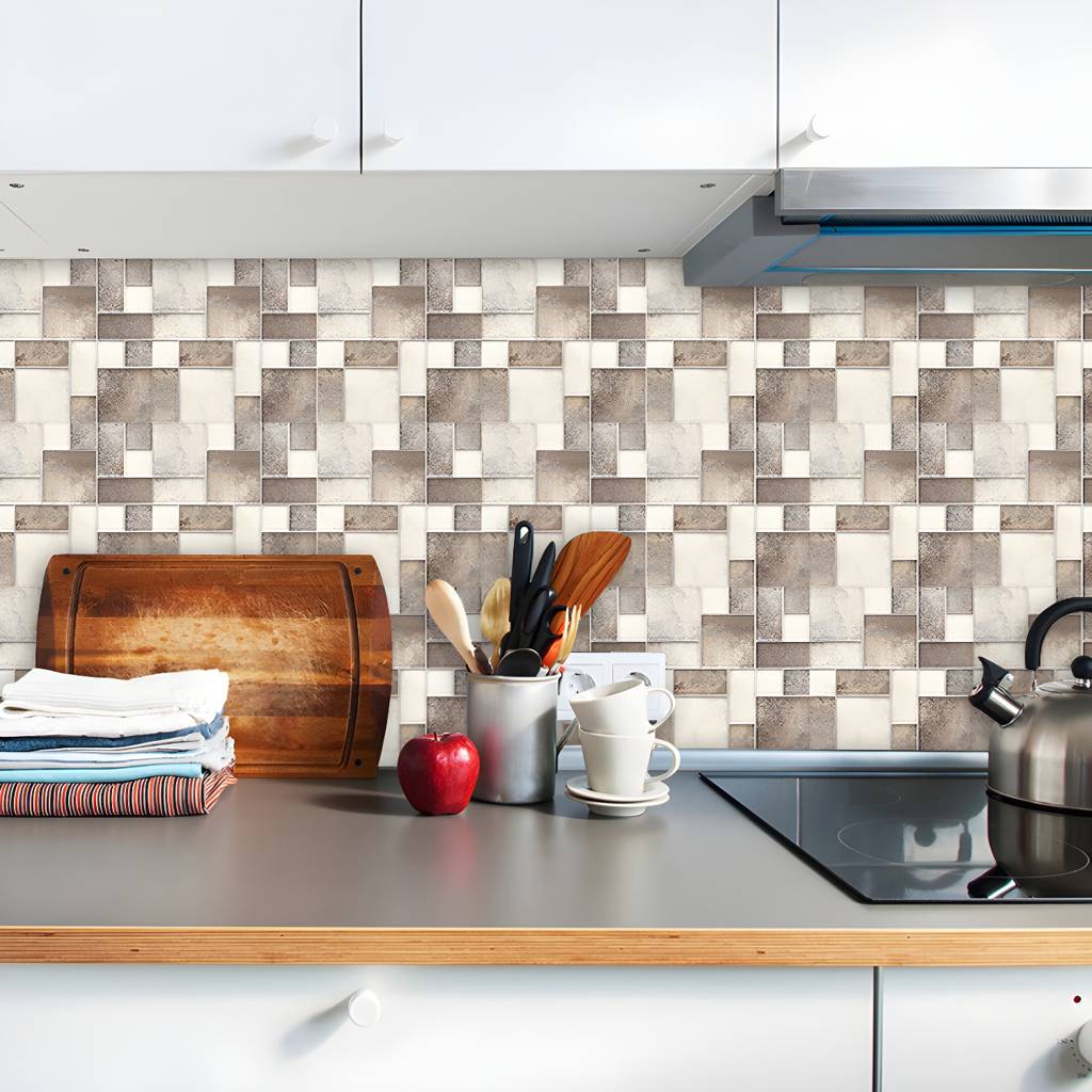 10 Pcs Brick Adhesive Wallpaper Panels Rural Neat Mosaic Tiles Wall Covering in Brown, 9.7-sq ft | Auvris