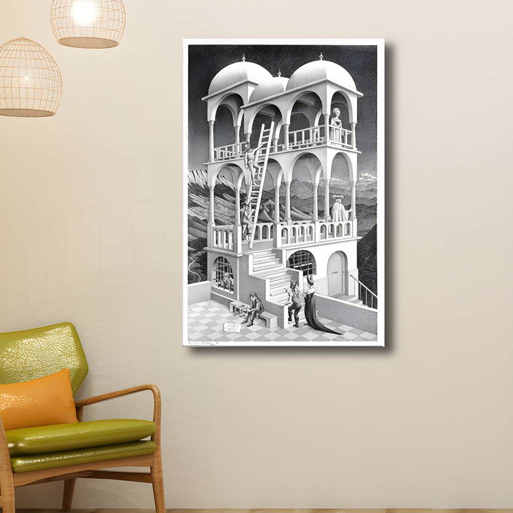 3D Effect Pencil Watchtower Art Print Grey Canvas Made Wall Decoration, Textured | Auvris
