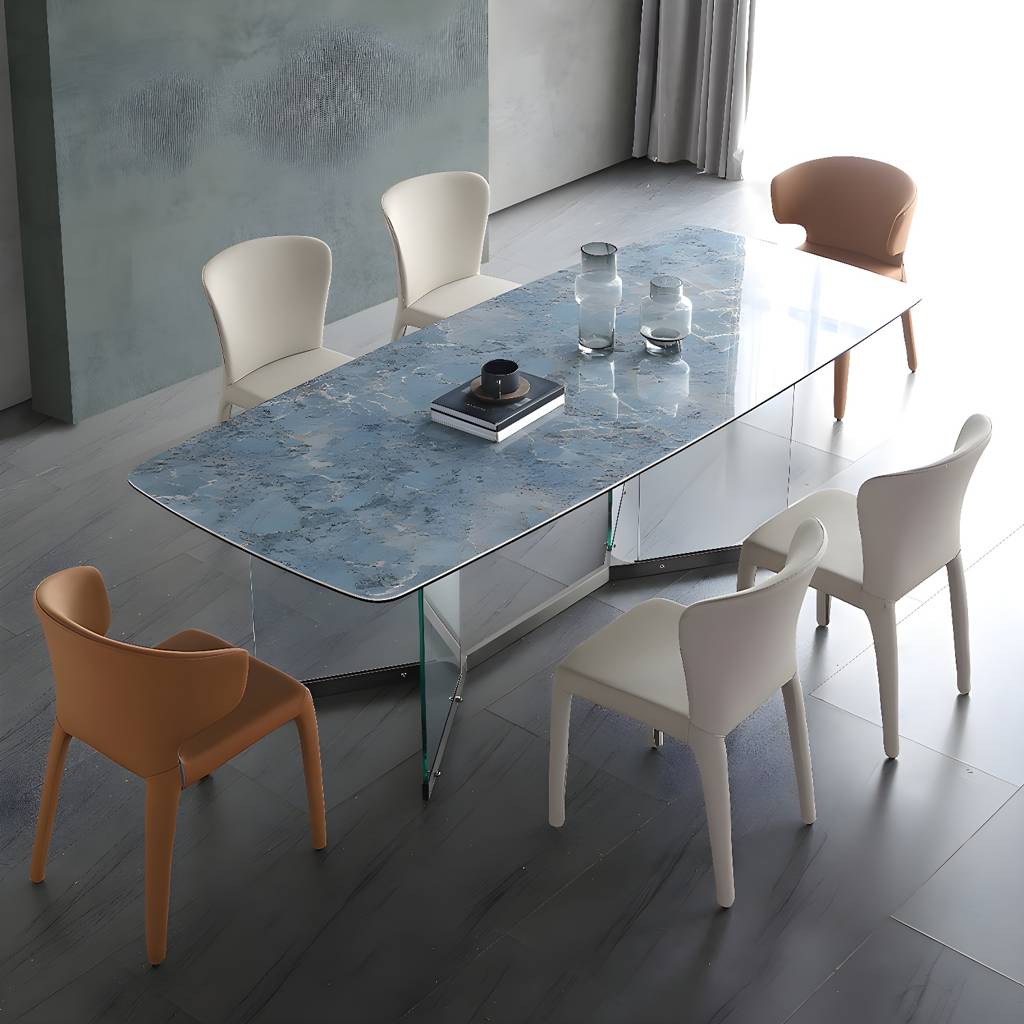 Blue Rectangle Sintered Stone Dining Table para 4/6 com vidro Base Dining Set para Restaurant | Auvris