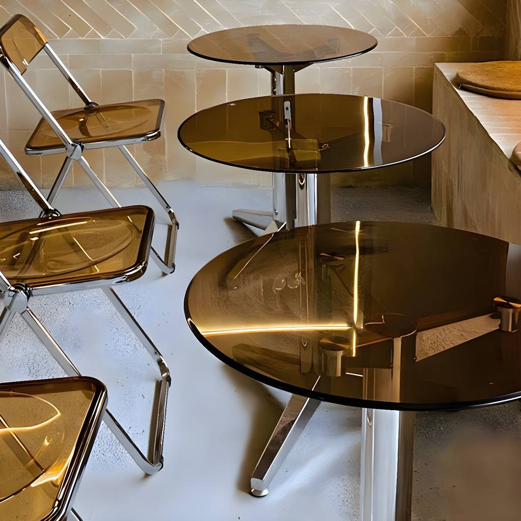 Clear Tempered Glas Dining Table Contemporary Dining Site Table mit Tripod Base | Auvris