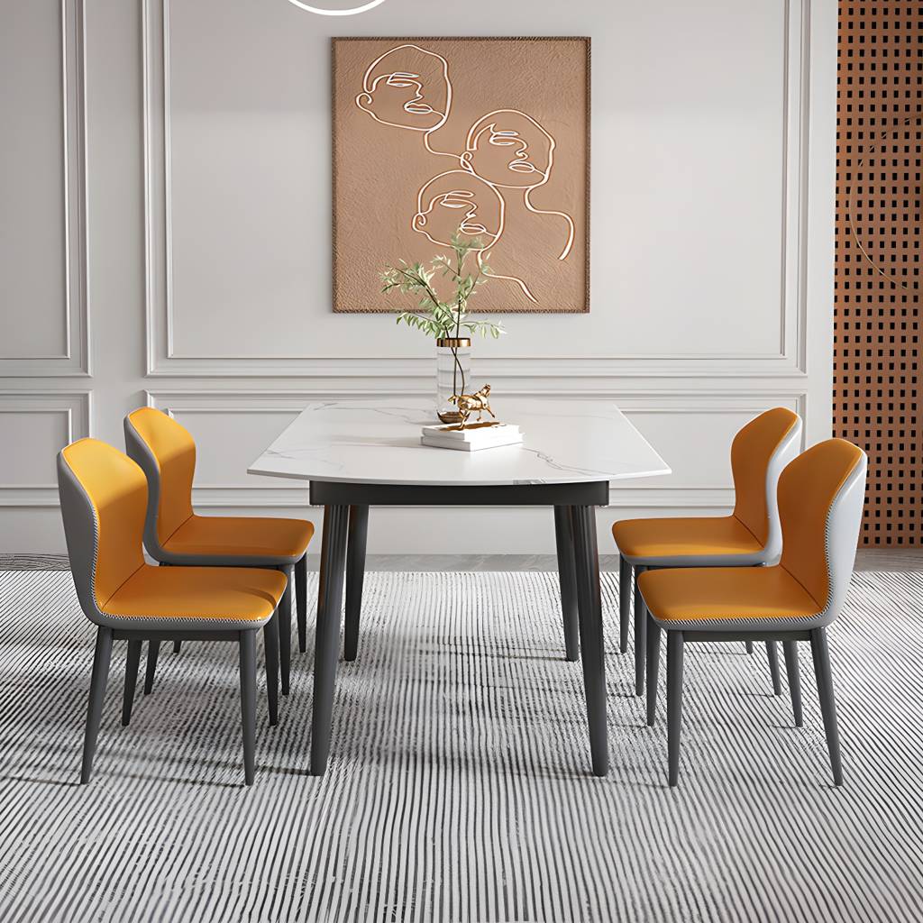 29.13''H Contemporary Round Dining Table Sintered Stone Table with 4 Black Metal Legs | Auvris