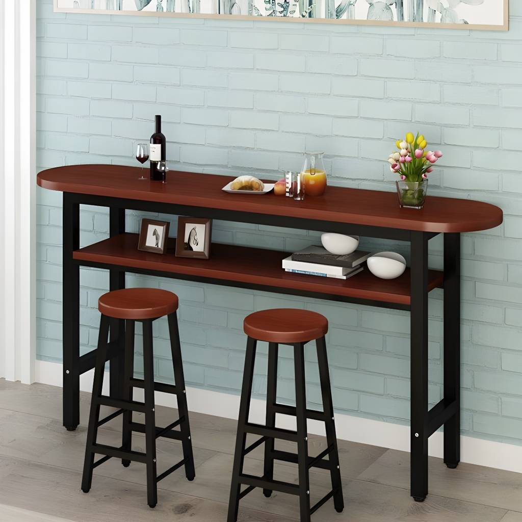 40-inch Height Bar Table Industrial Style Double-deck Wood Top Bar Table, Only Table | Auvris