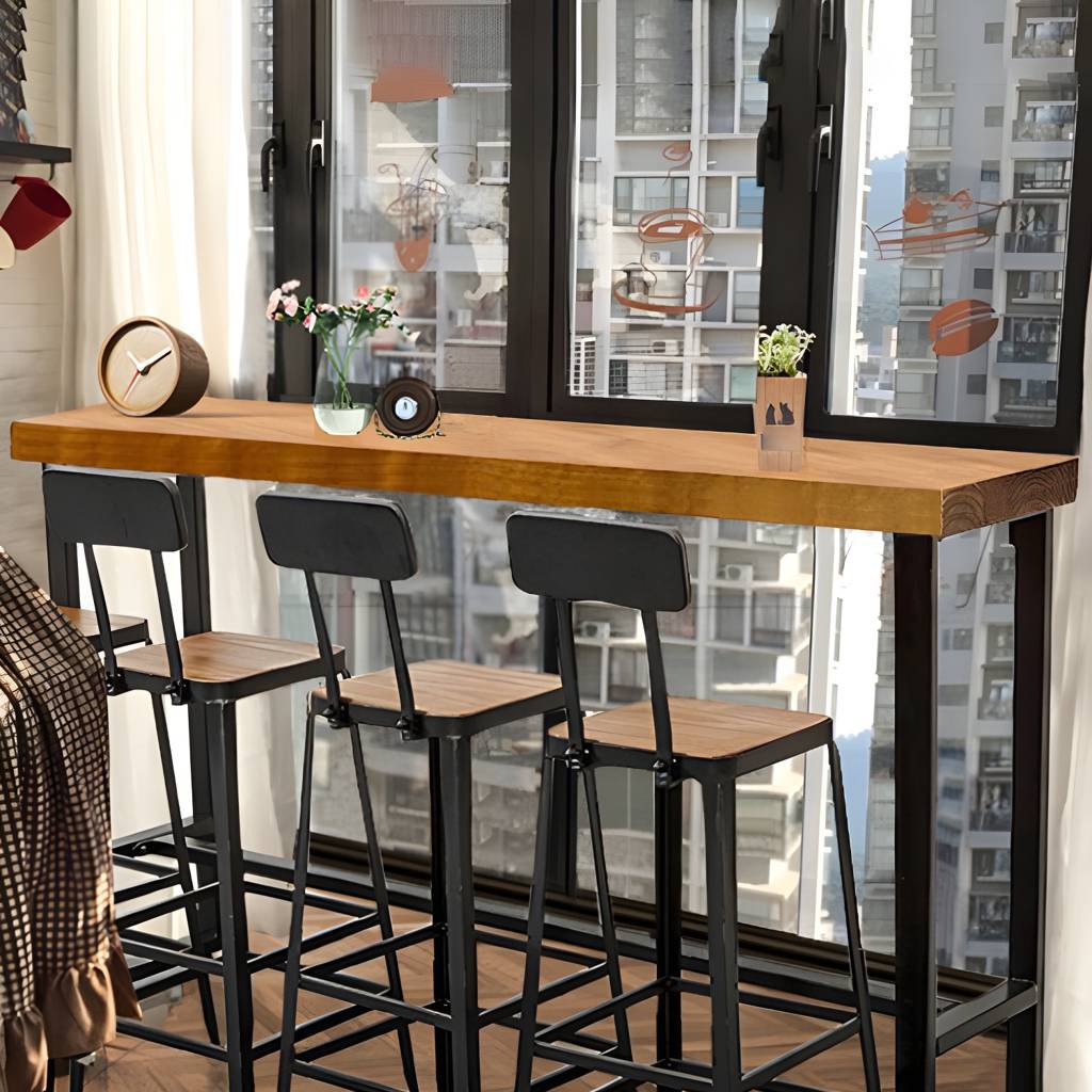 42-inch Height Bar Table Brown Wood Top Metal Base Bistro Table for Coffee Shop | Auvris
