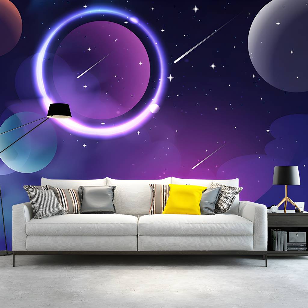 3D Art Style Kids Universe Mural Wallpaper Illustration Mildew Resistant Wall Covering | Auvris