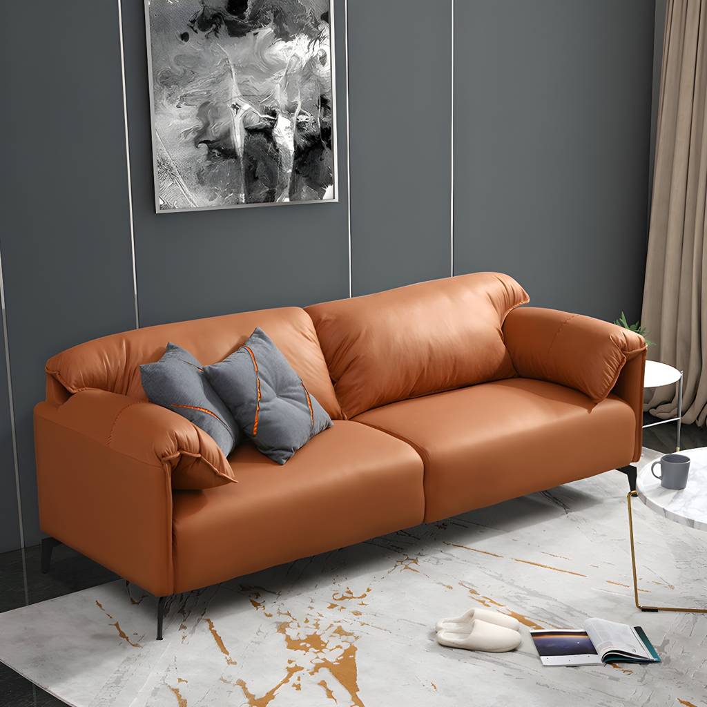 2-3 Seater 29.5"H Faux Leather Pillow Top Arm Sofa for Living Room | Auvris