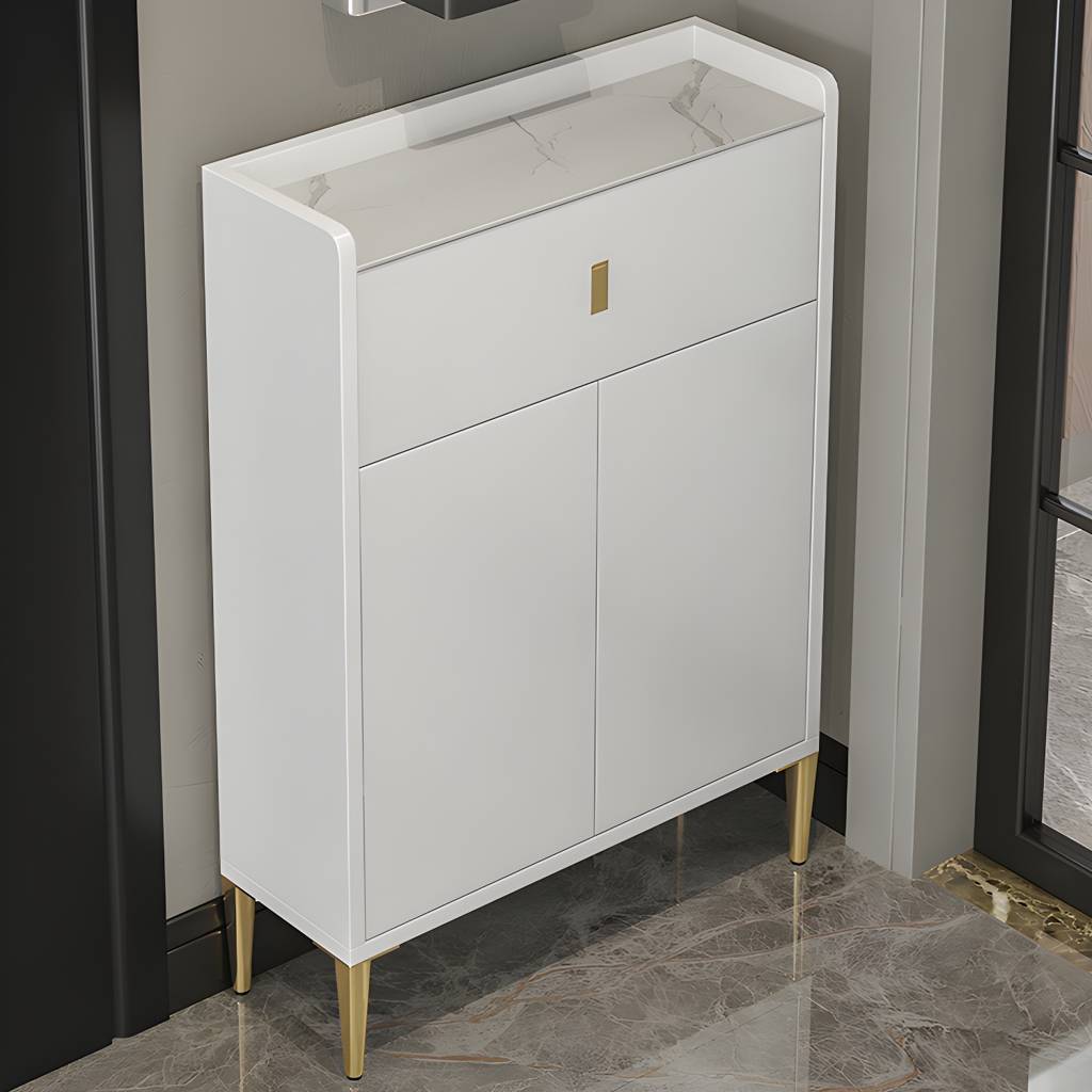 1-Drawer White Wood Sideboard Modern Server with Stone Countertop for Living Room | Auvris