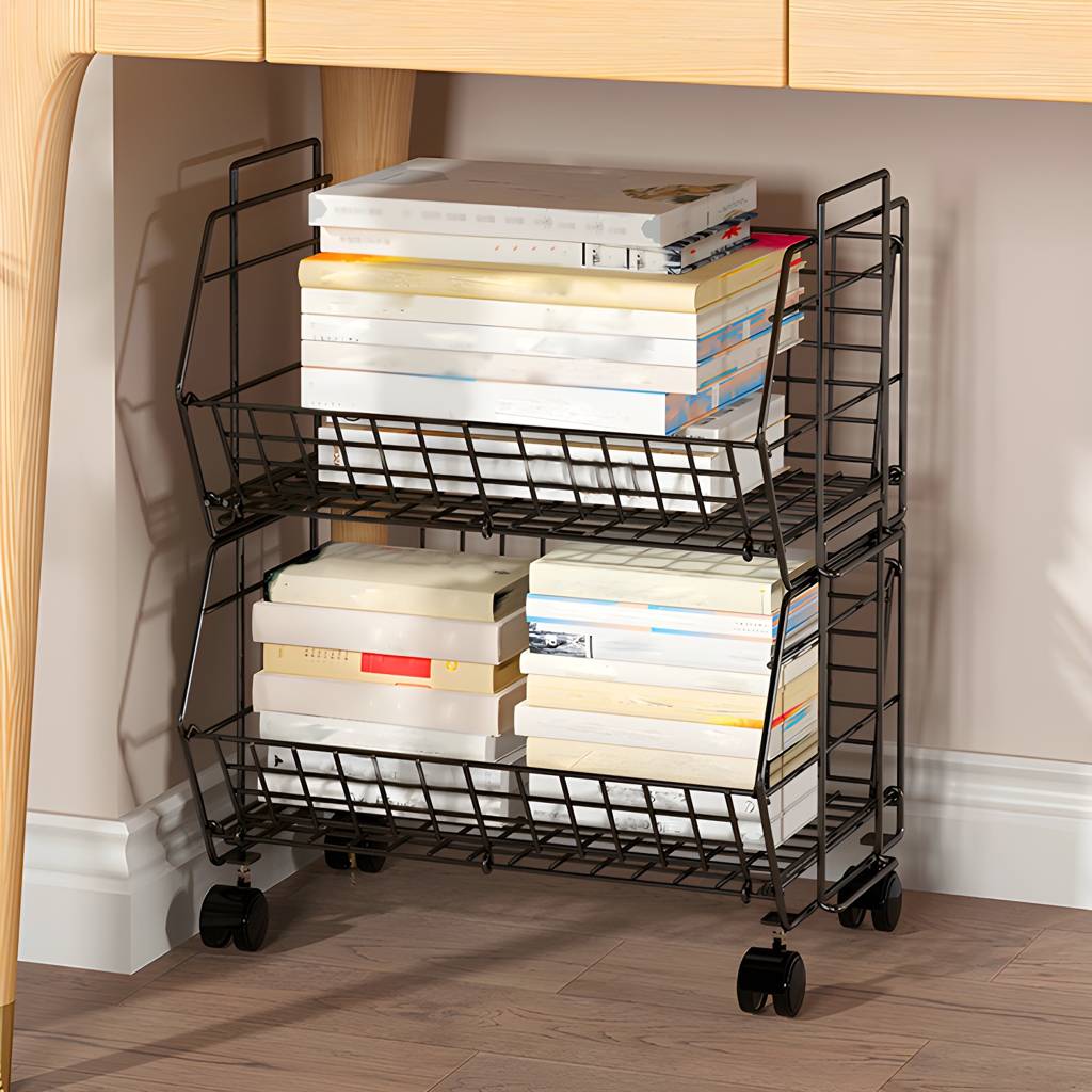 10.43"W Bookshelf Modern Style Bookcase for Study Room Office with Casters | Auvris