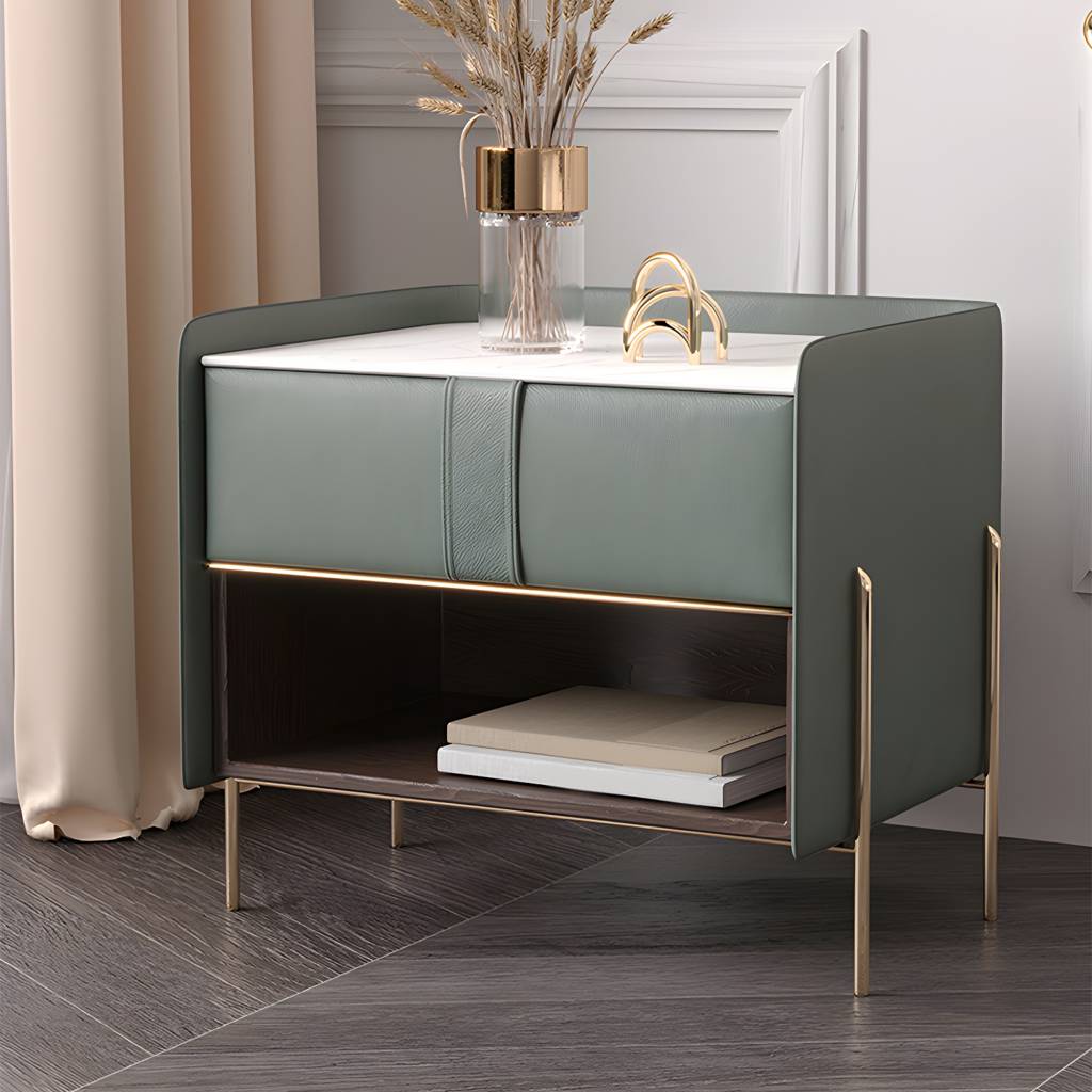 1-Drawer 1-Shelf Accent Table Nightstand 20.47" Tall Stone Nightstand | Auvris