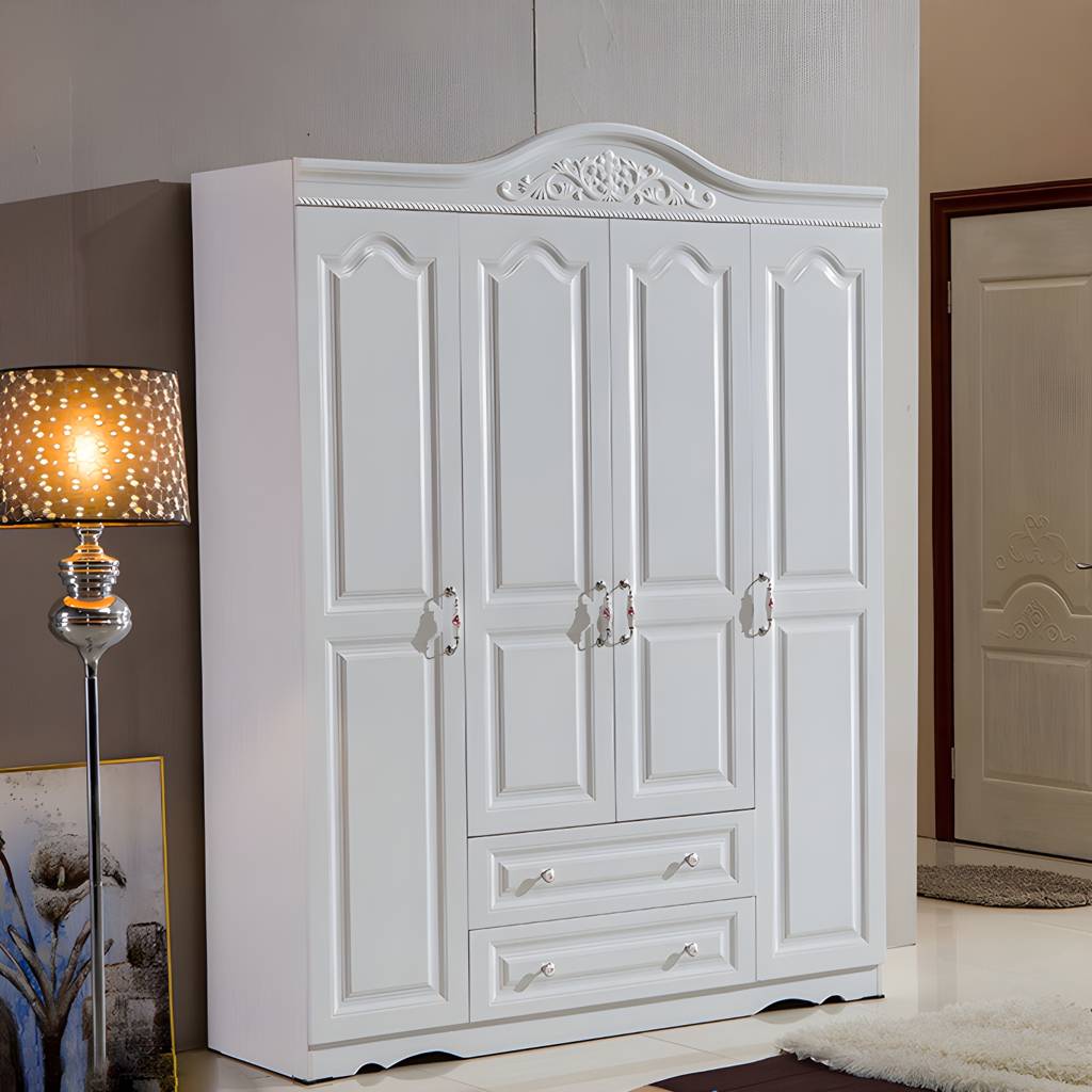 Bedroom Hinged Door Storage Cabinet Manufactured Wood Victorian Cabinet with Drawers | Auvris