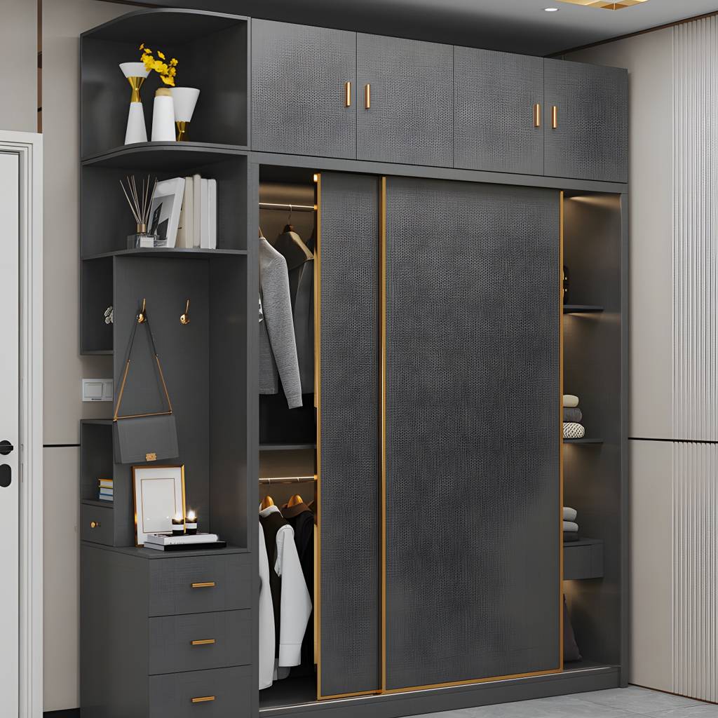 Bedroom Sliding Door Storage Cabinet Manufactured Wood Modern Cabinet | Auvris