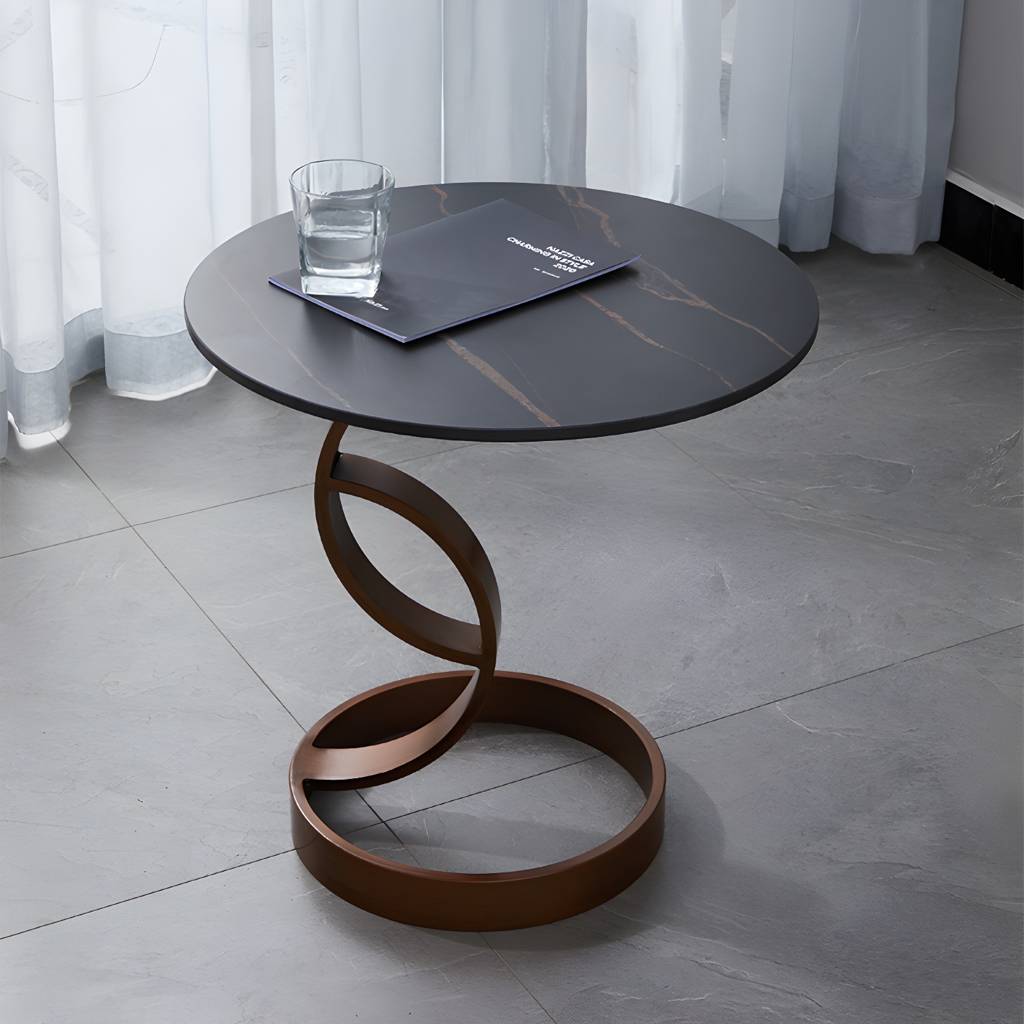 1 Single Slate Round Coffee Table Modern Cocktail Table for Living Room | Auvris