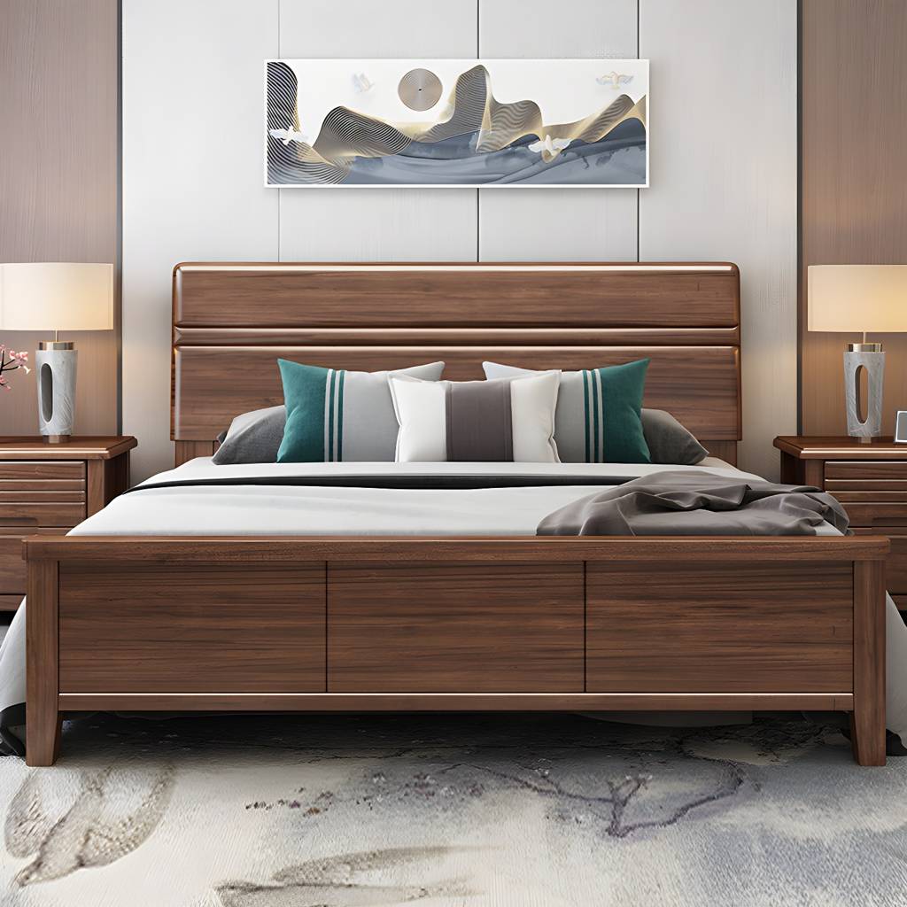 42.5" Traditional Solid Wood Bed, Low Profile Bed in Ash Walnut | Auvris