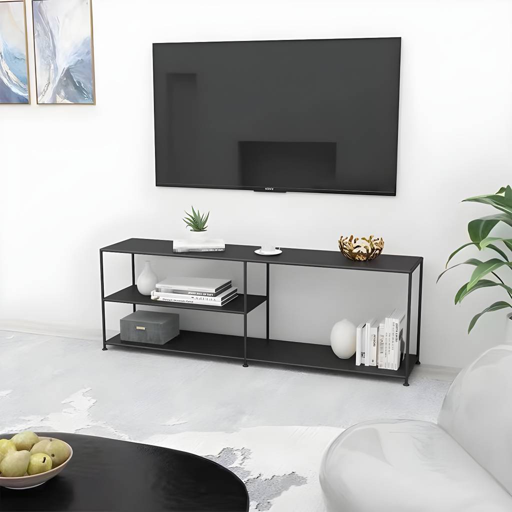 12.99"W TV Stand Open Storage Industrial Style TV Console with 3-shelf | Auvris