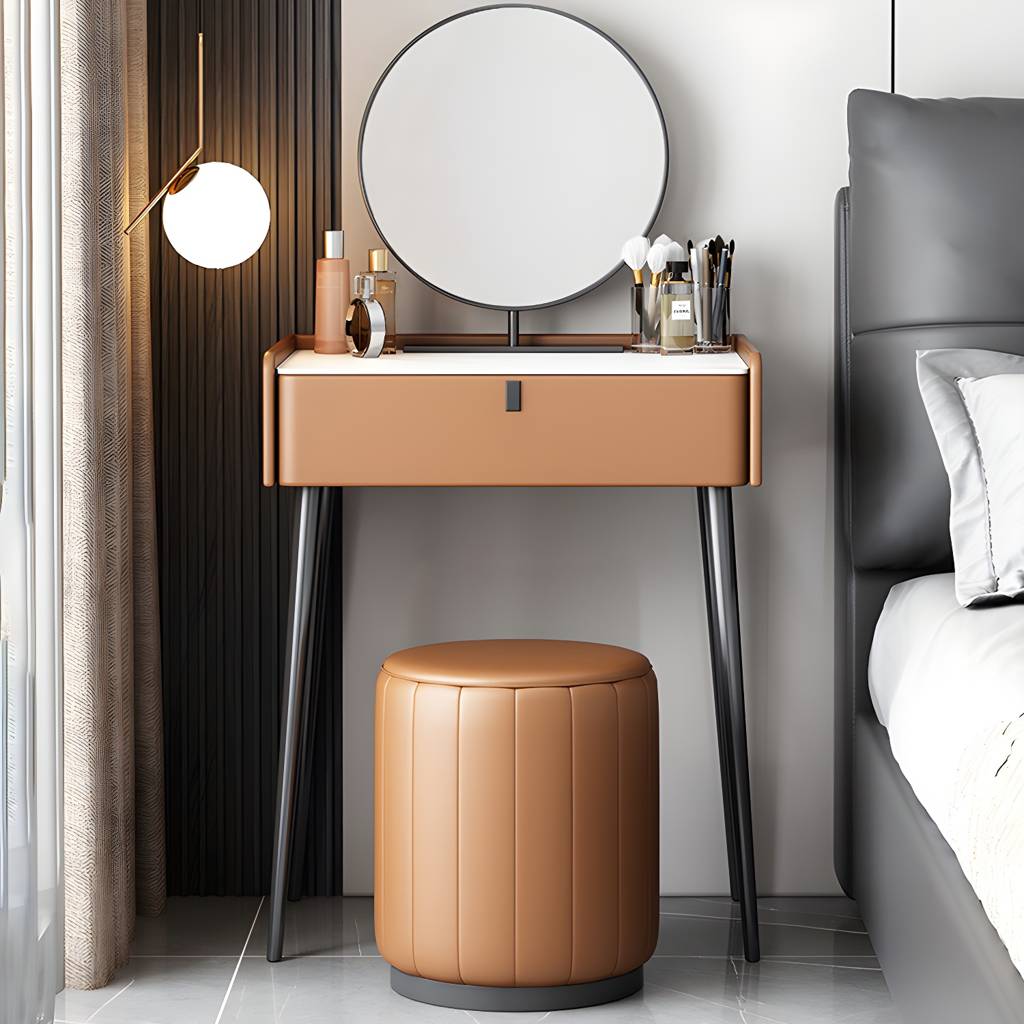 1/3 Drawers, 23.62"/27.56" Wide Vanity Set with Stool and Mirror,Brown | Auvris