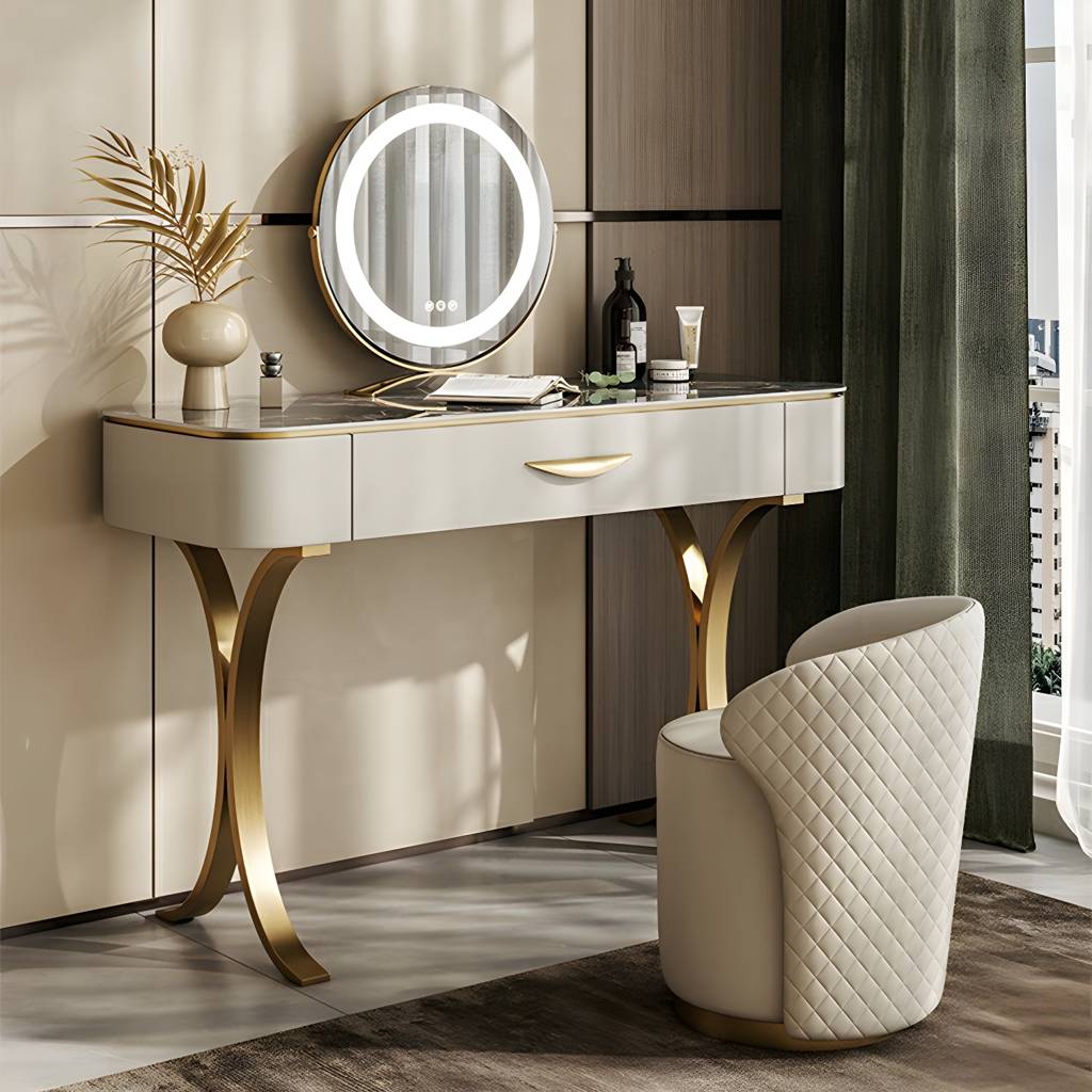 1 Drawer, 29.53" High Vanity Set with Stool, Stone Top Dresser | Auvris