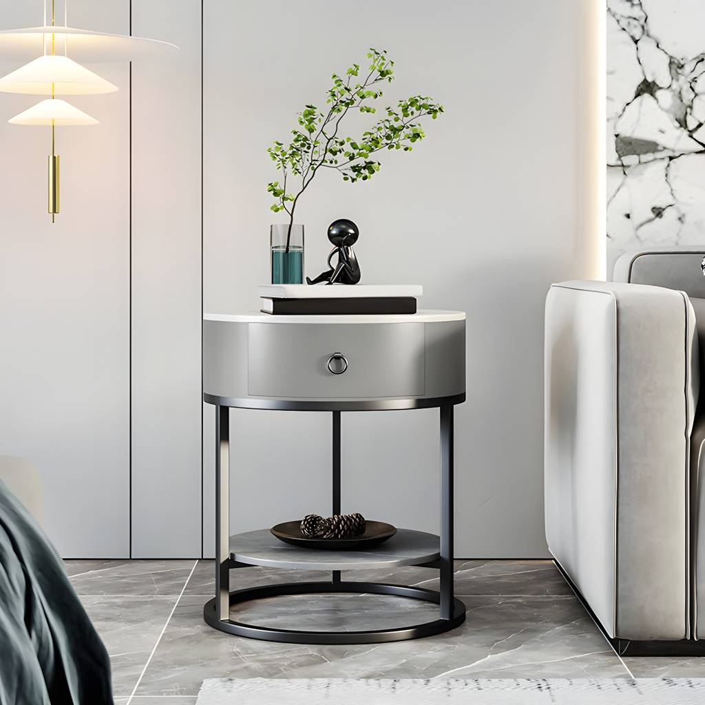 1-Drawer Shelf Included Stone Side Table - 19.69" W x 19.69" D x 22.83" H | Auvris