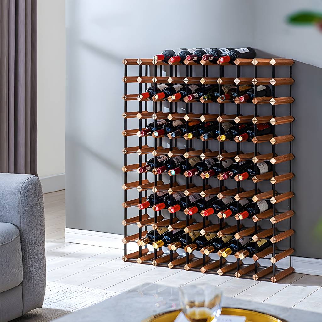 42.5" H Solid Wood Wine Bottle Holder Industrial Style Floor Bottle Rack | Auvris