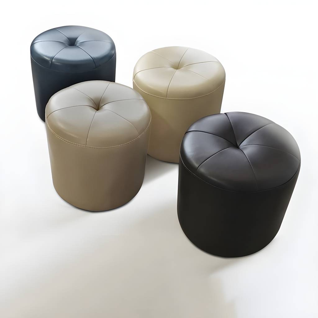 Classic Round Ottoman Pure Color Genuine Leather Water Resistant Ottoman Stool | Auvris