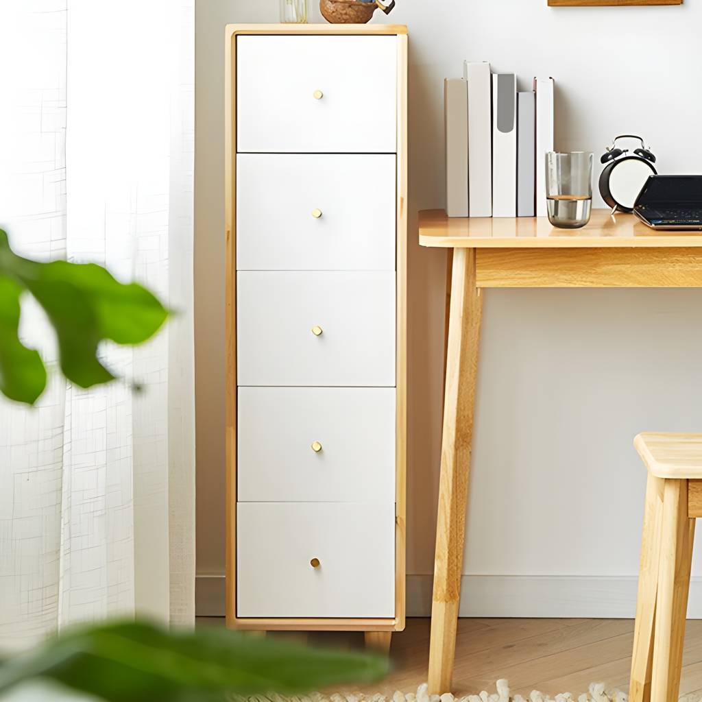 15.74" Wide Modern Wooden Accent Chest Rubberwood Chest with 5 Drawers | Auvris