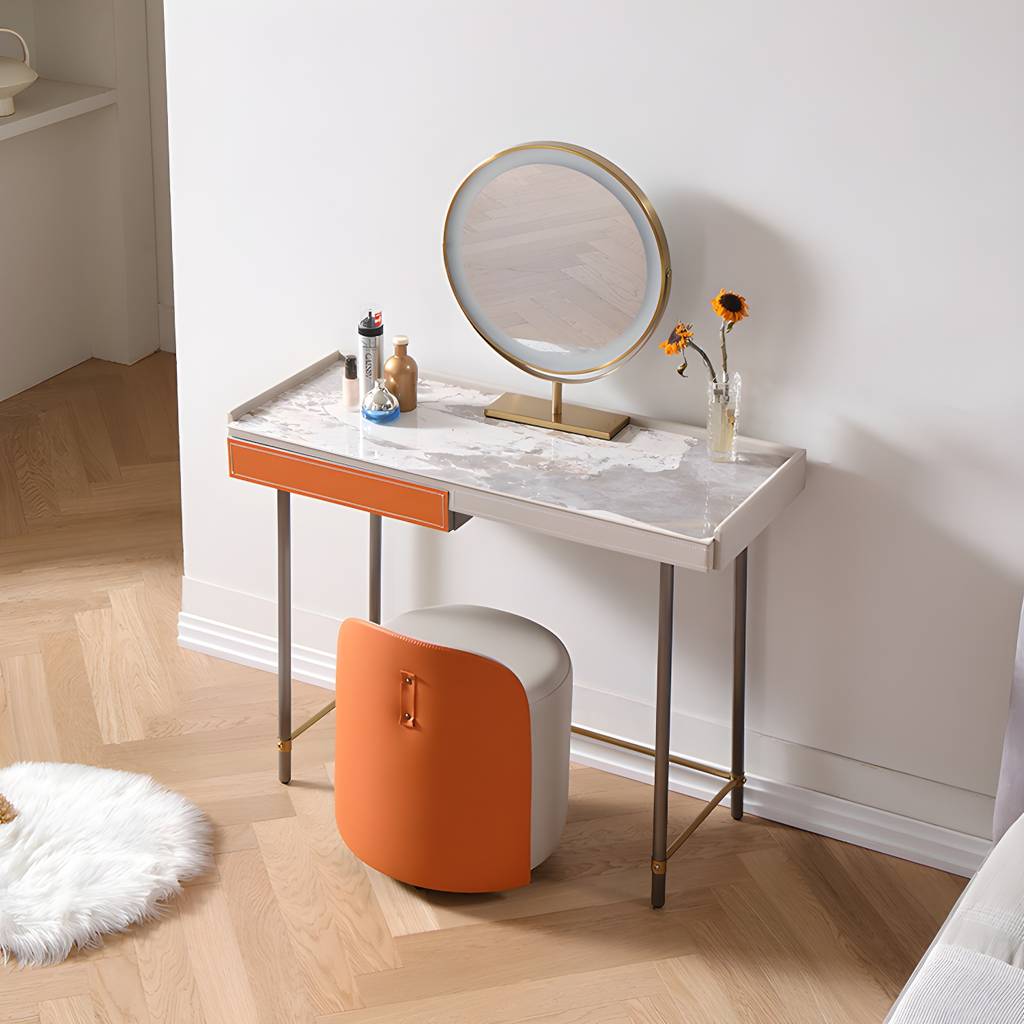 1 Drawer Glam Makeup Vanity Set Solid Wood Dressing Table with Slate Top | Auvris