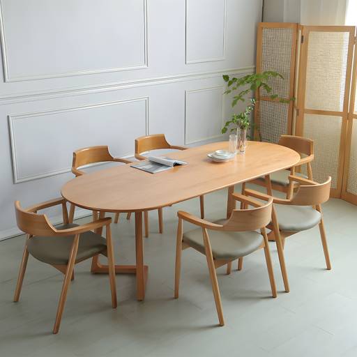 Solid Wood Dining Table Oval Dining Table with Double Pedestal Base