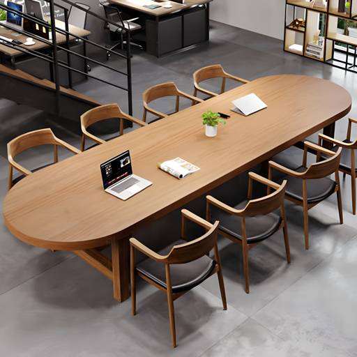Pine Wood Top Dining Table Modern Oval Table with Double Pedestal Base