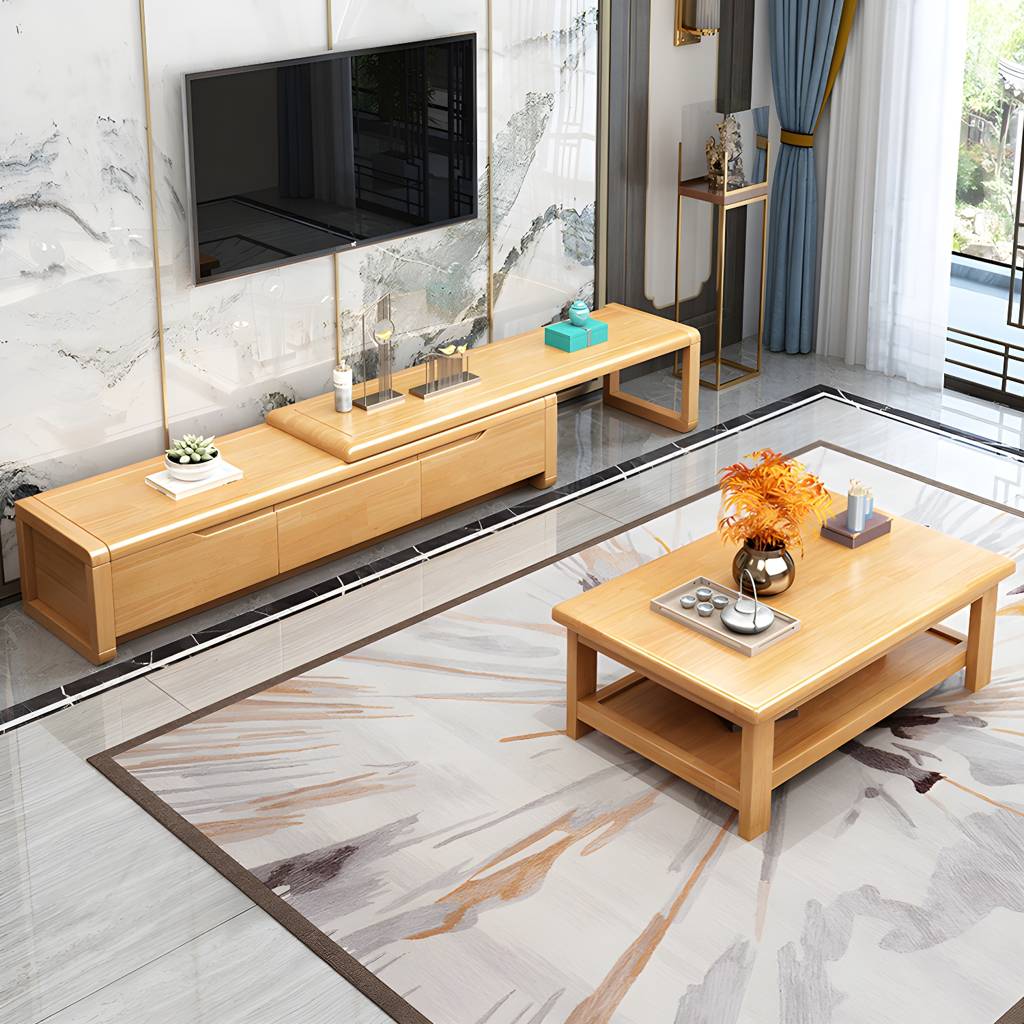14" H TV Stand Solid 木製 Adjustable Closed 収納 TV Console with 3 Drawers | Auvris