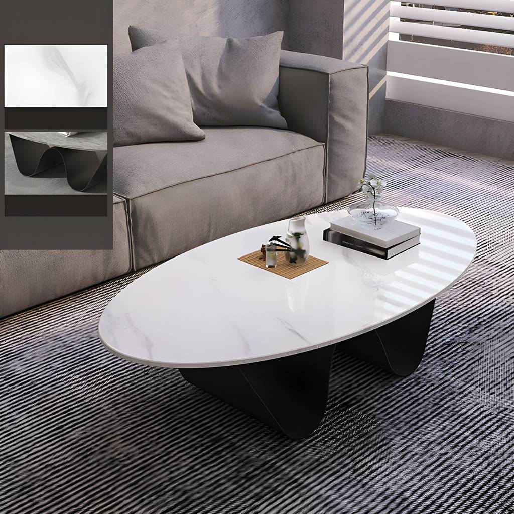 1 Slate Coffee Table Oval Modern Minimalist Coffee Table for Living Room | Auvris