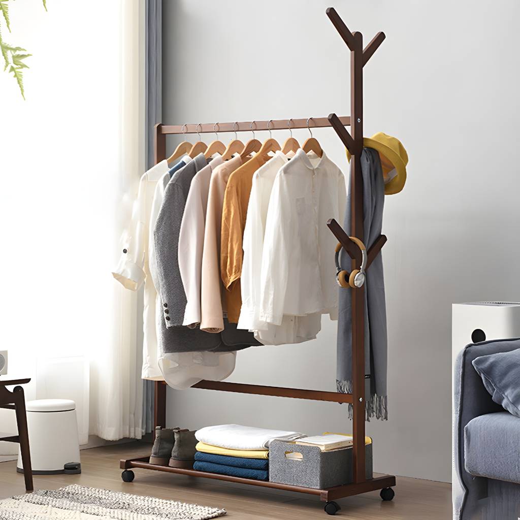 A Shelf Entryway Kit Hall Tree Hooks and Clothes Rail Engineered Wood Coat Hanger | Auvris