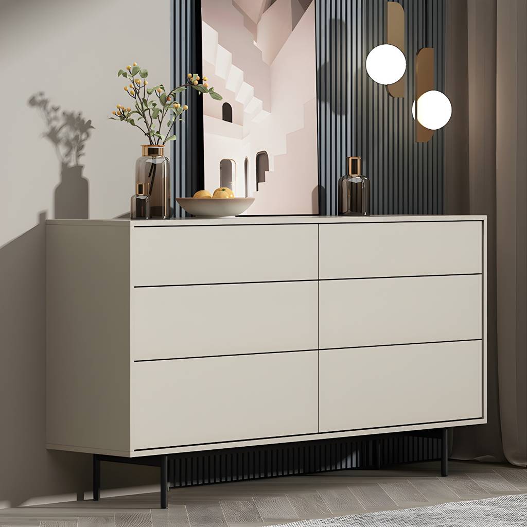 13.77" Wide Modern Accent Chest with 6 Drawers and 4 Straight Black Legs | Auvris