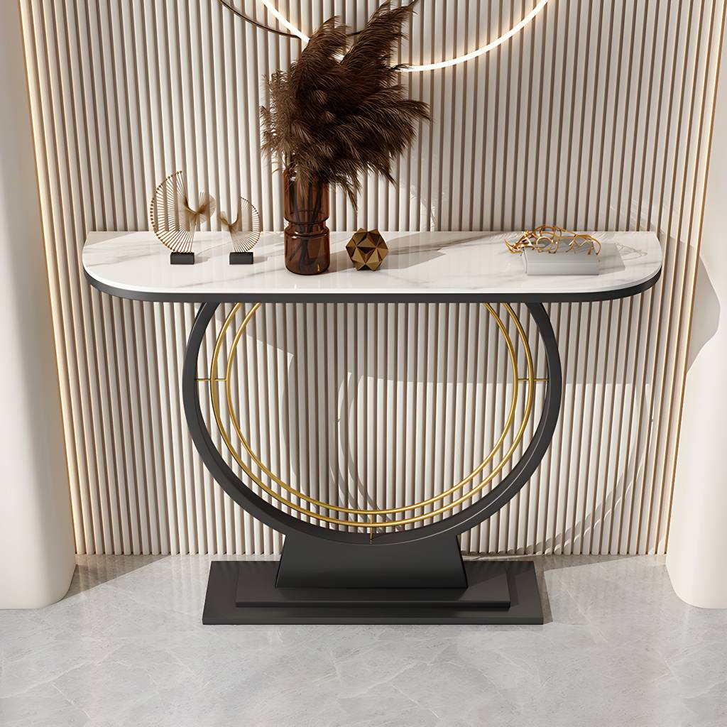 11.8" Wide Stone Console Table Scratch Resistan Console Table Ironcraft Frame Accent Table | Auvris