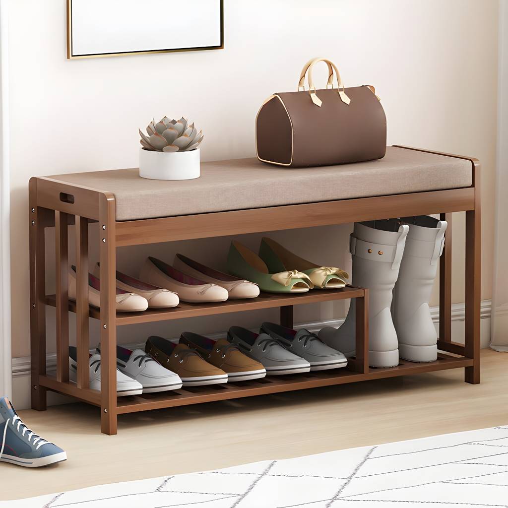 10.6"W Contemporary Entryway Bench Wood Cushioned Seating Bench | Auvris