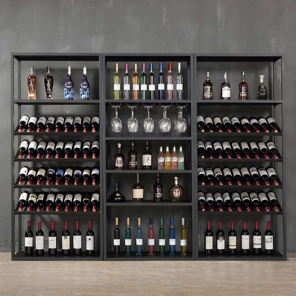 70"H Metal Floor Wine Bottle & Glass Rack Industrial Wine Rack | Auvris