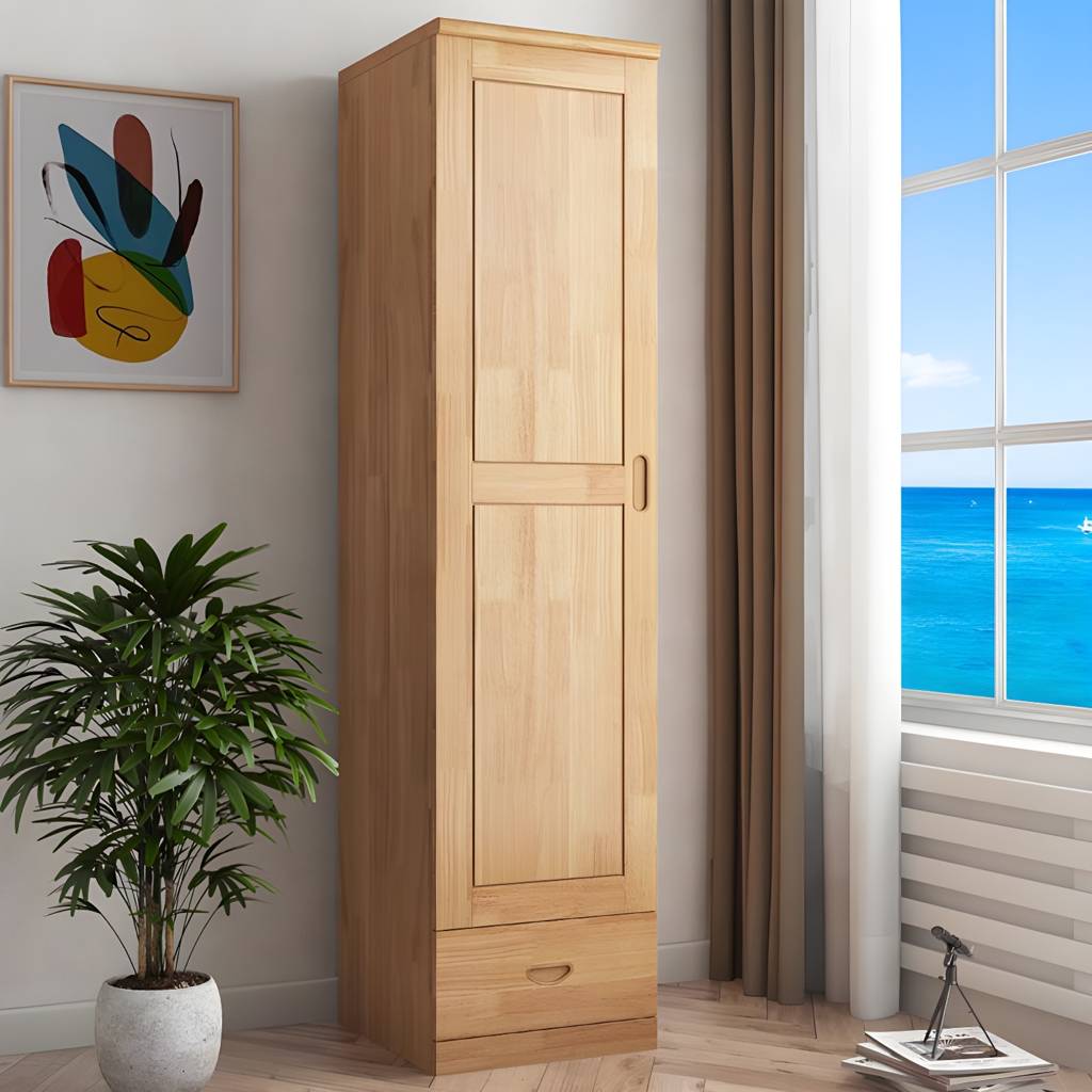 74.8"H Traditional Rubberwood Storage Cabinet with Garment Rod Matte Finish Cabinet | Auvris