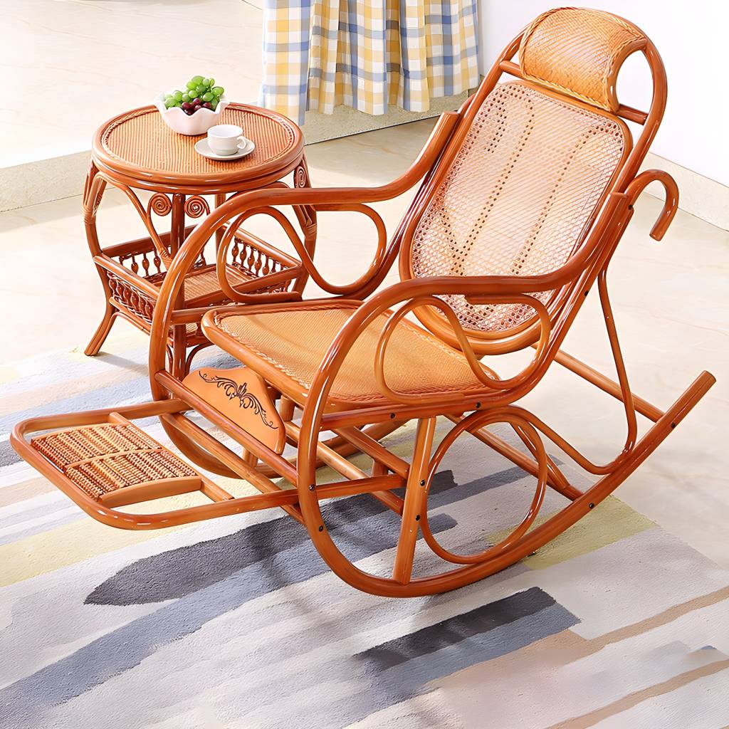 22.8" x 45.3" x 37.4" Rocking Chair Brown Rattan Rocker Chair for Living Room | Auvris