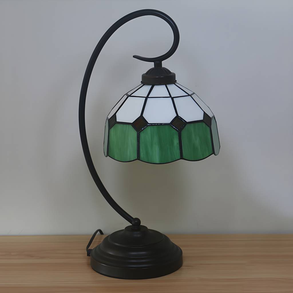 1 Head Grid Dome Night Table Lamp Baroque Orange/Blue/Yellow Cut ガラス Task 照明 付き Swirl Arm | Auvris