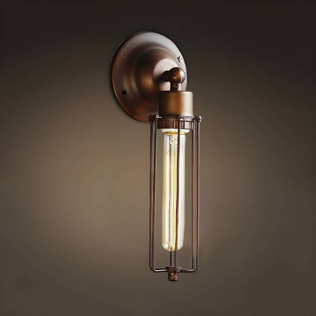 1/2/4-Light Cage Wall Sconce Lighting with Tube Shape Industrial Bronze Wrought Iron Wall Lamp for Dining Table | Auvris